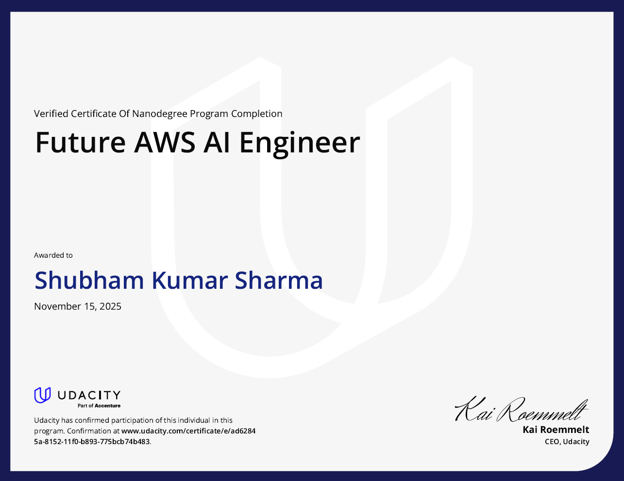 Shubham Kumar Sharma — Full-Stack Developer | AWS AI & ML Scholar